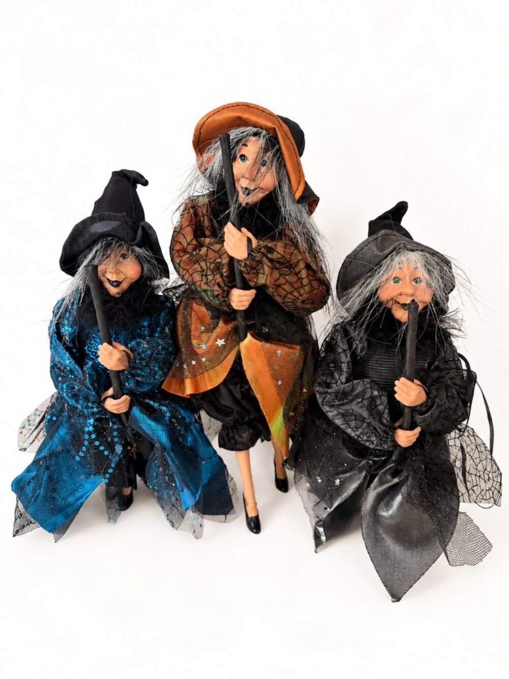 Pier 1 Imports Hanging Halloween Flying Witch on Broom Trio Retired Vintage